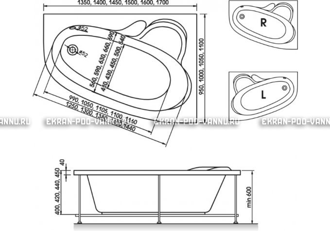 Акриловая ванна Relisan Ariadna 170x110 - купить в интернет-магазине картинка 3