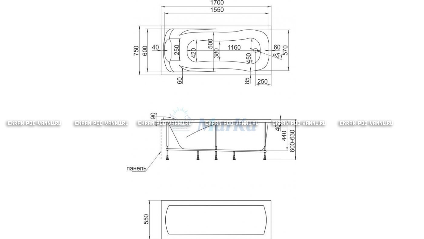 Акриловая ванна 1MarKa Calypso 170x75 - купить в магазине картинка 22