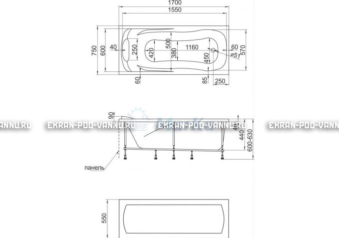 Акриловая ванна 1MarKa Calypso 170x75 - купить в магазине картинка 7