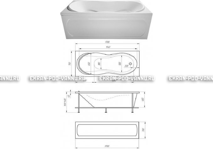 Акриловая ванна 1MarKa Enna 170x75 - купить в интернет-магазине картинка 3